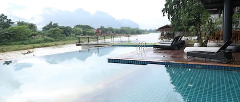 Outdoor pool, sun loungers