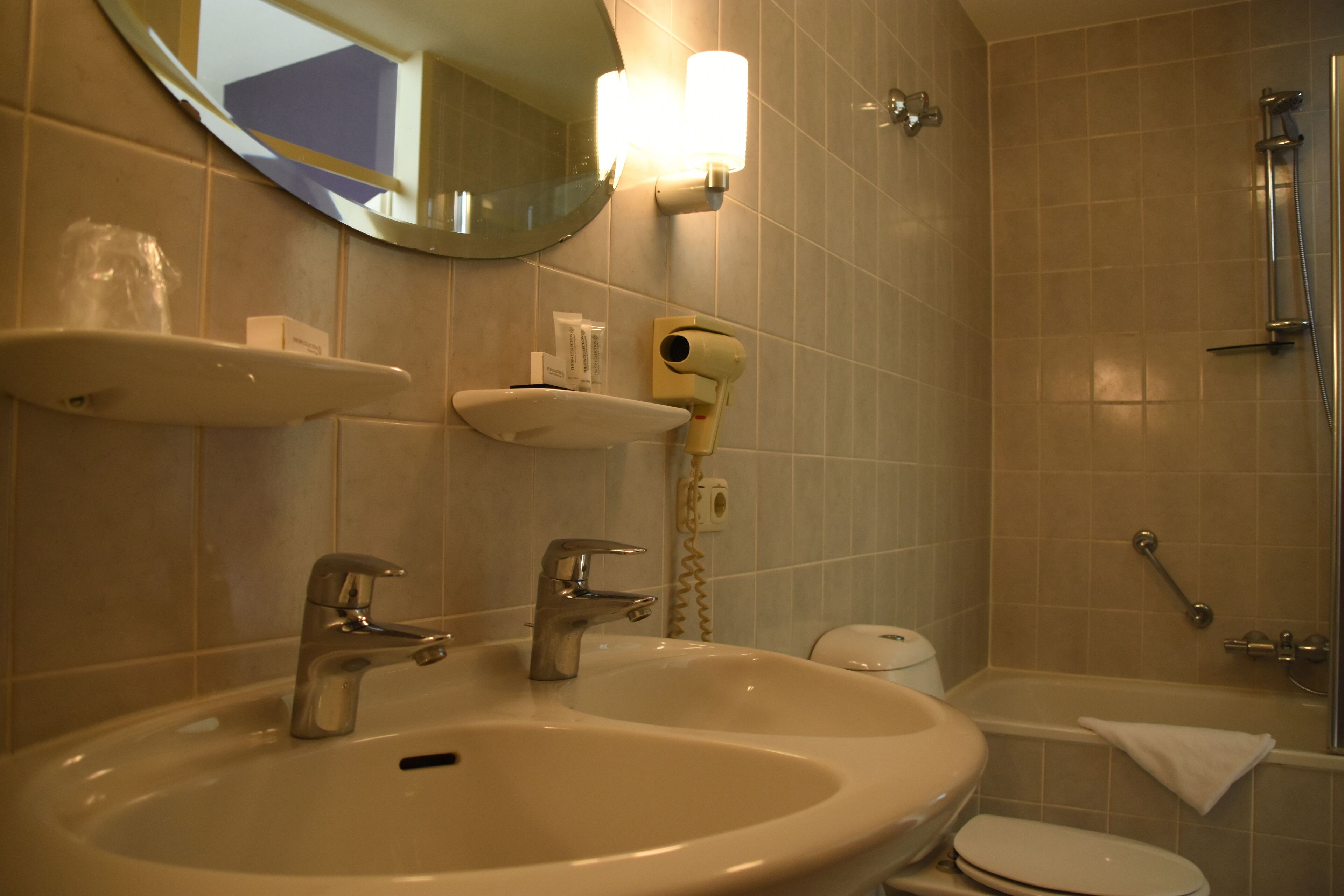 free toiletries, hair dryer, towels, soap