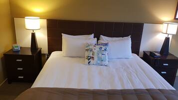 Individually decorated, blackout curtains, iron/ironing board