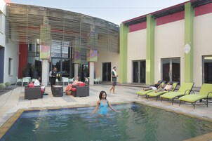 Outdoor pool, sun loungers