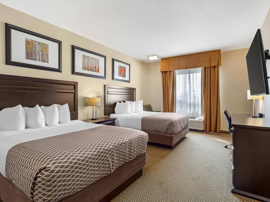 Standard Room, 2 Queen Beds, Non Smoking, Refrigerator & Microwave (Shower Only) | Desk, laptop workspace, iron/ironing board, WiFi (free)