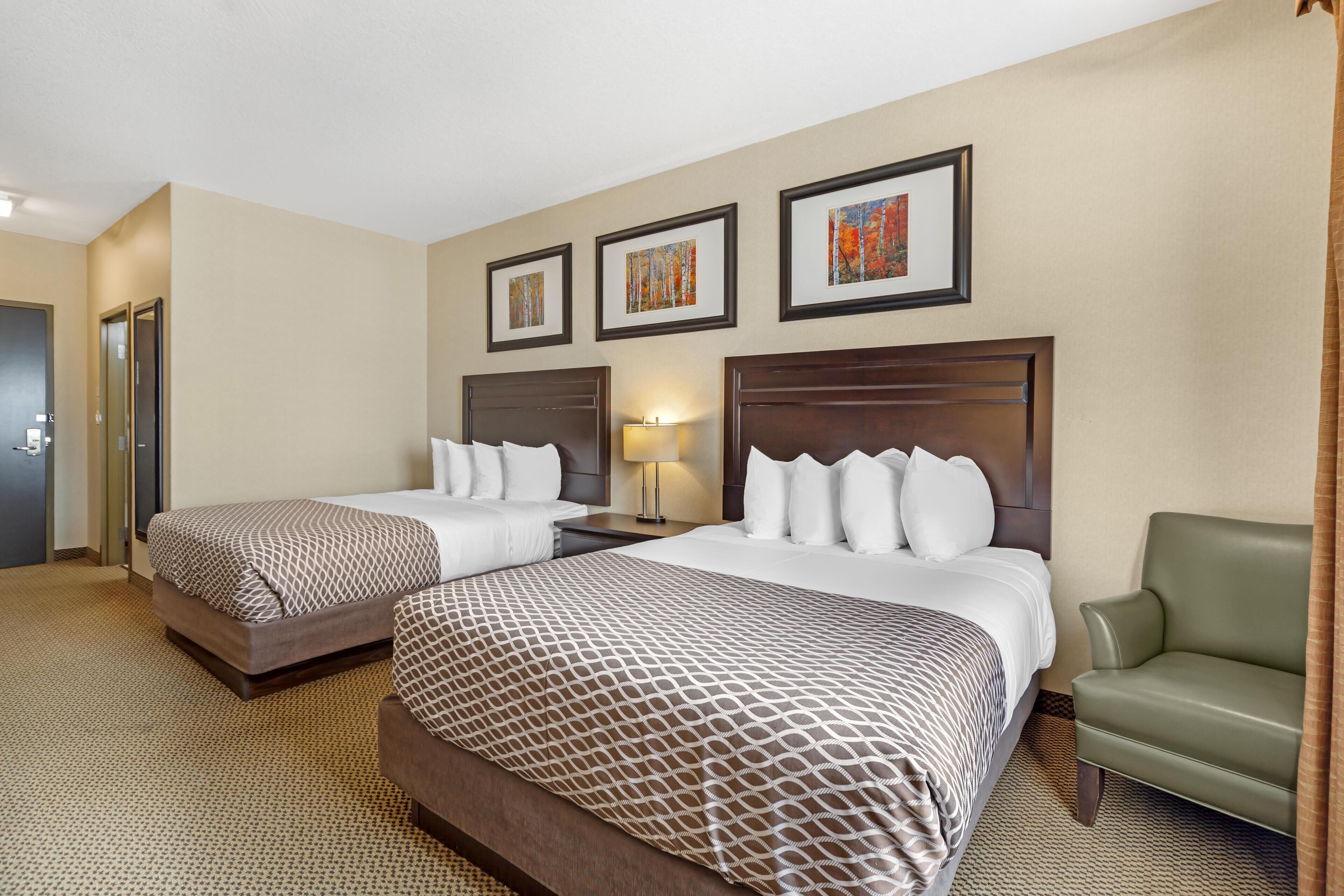 Standard Room, 2 Queen Beds, Non Smoking, Refrigerator & Microwave (Shower Only) | Desk, laptop workspace, iron/ironing board, WiFi (free)
