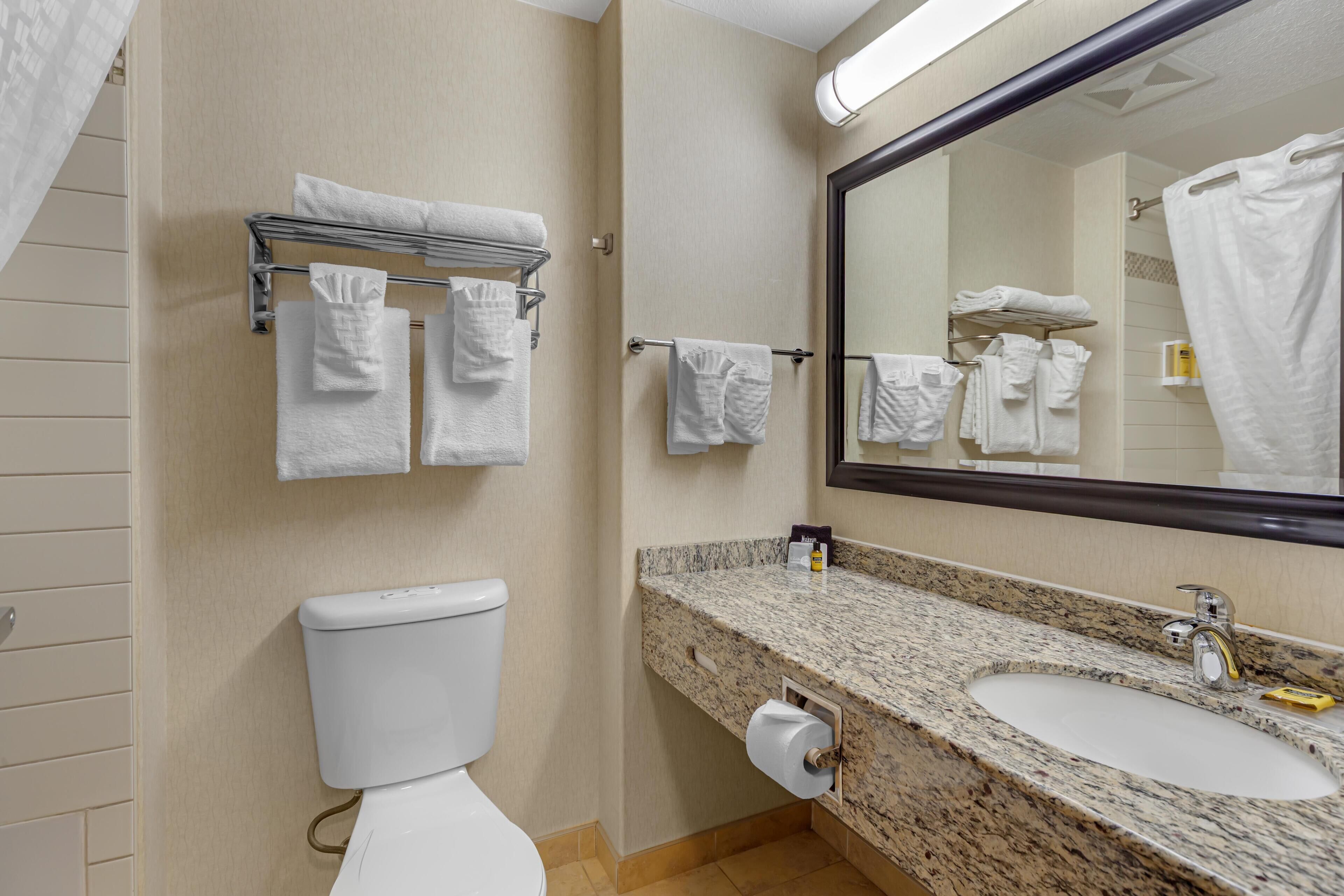Un baño con inodoro, lavamanos y perchero para toallas.