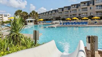 Indoor pool, seasonal outdoor pool, pool umbrellas, sun loungers