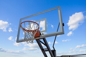 A basketball hoop against a clear sky. - A Place at the Beach (Atlantic Beach)
