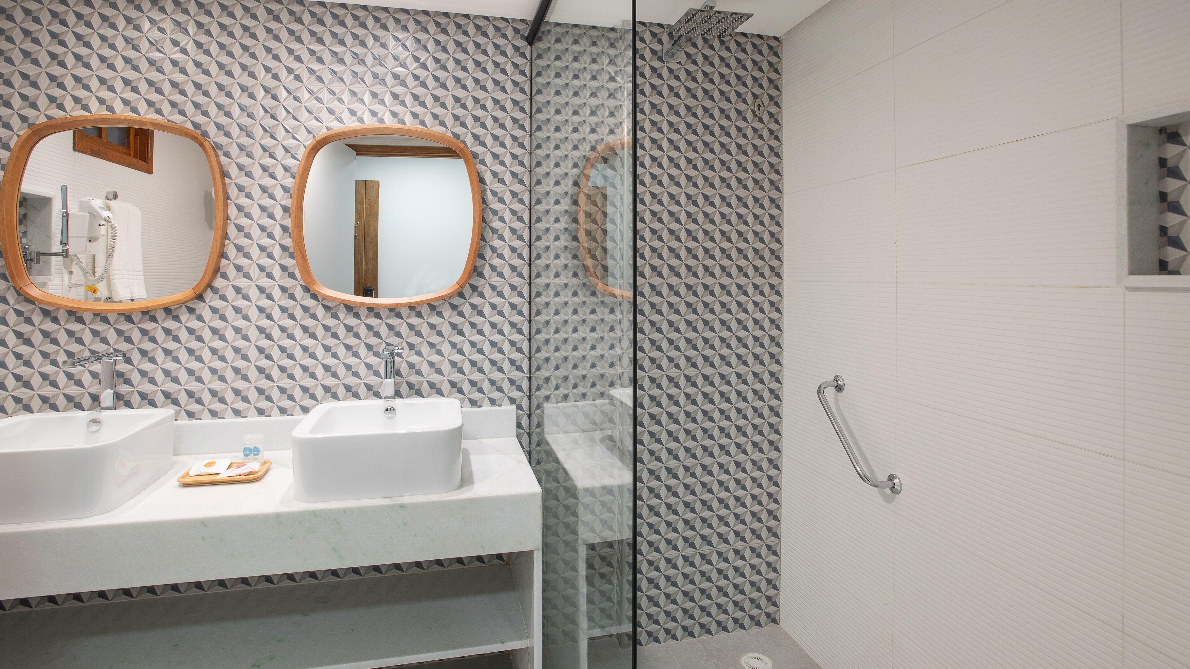 free toiletries, hair dryer, towels, soap