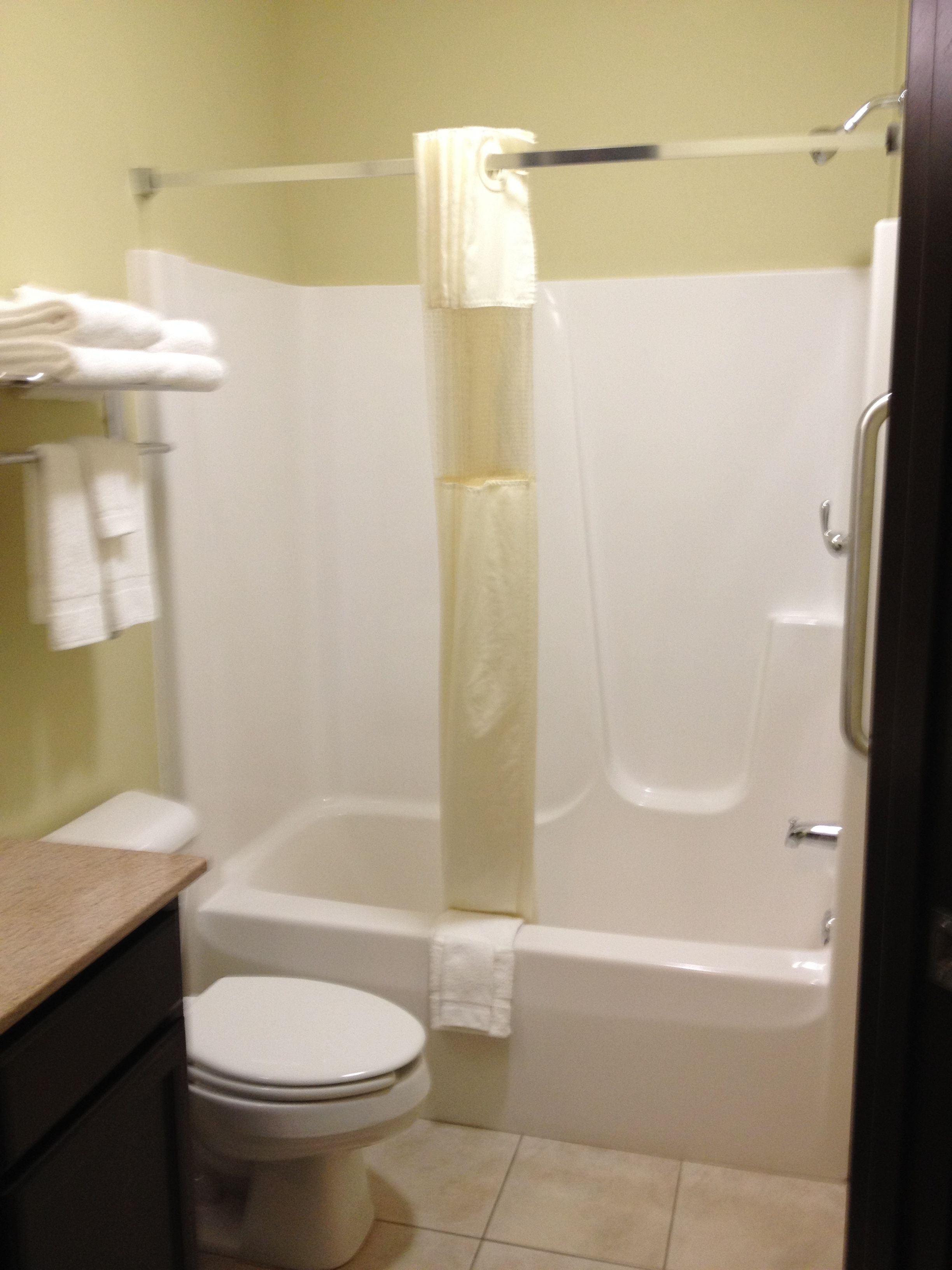 combined shower/bathtub, hair dryer, towels