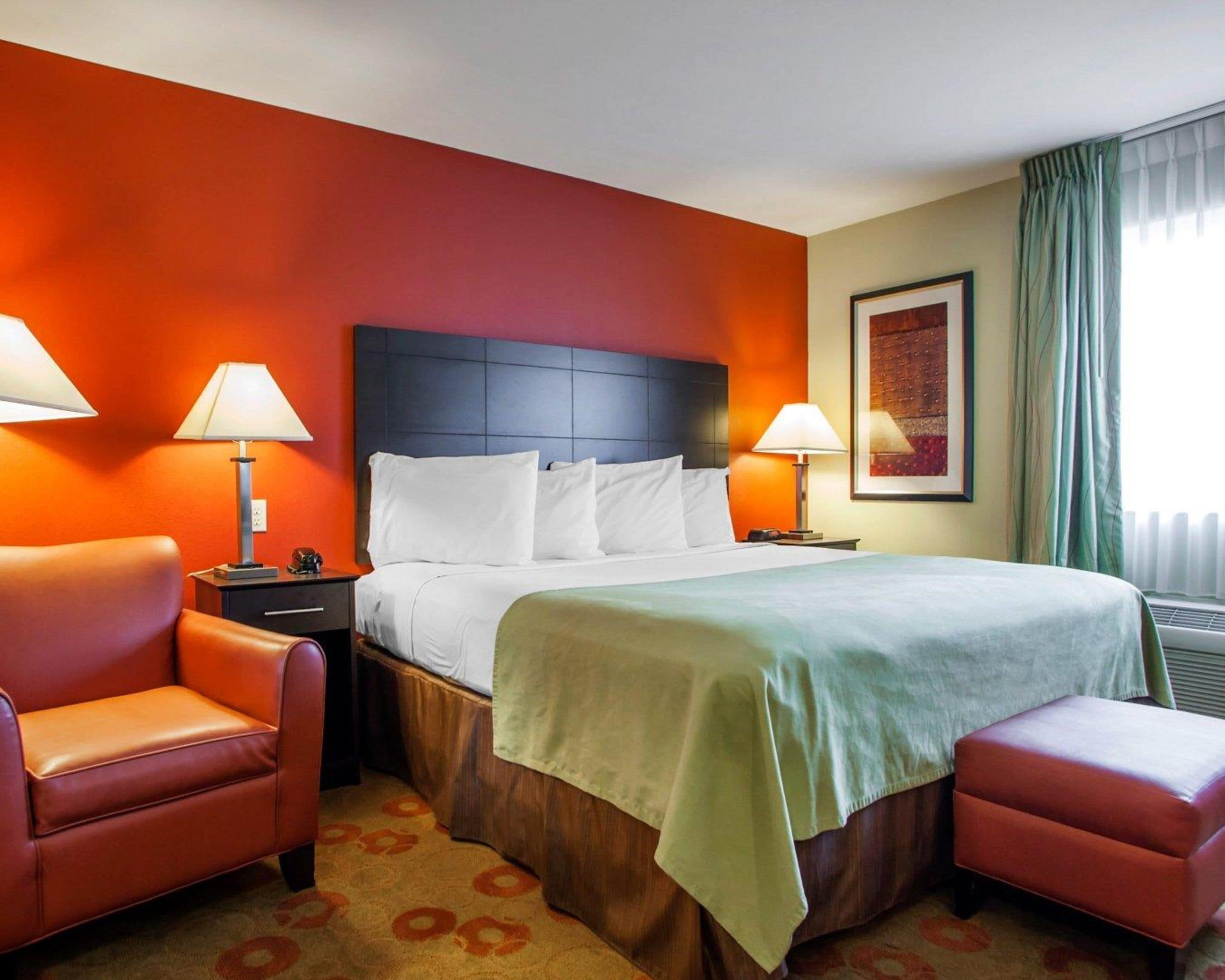 pillow-top beds, desk, blackout curtains, iron/ironing board