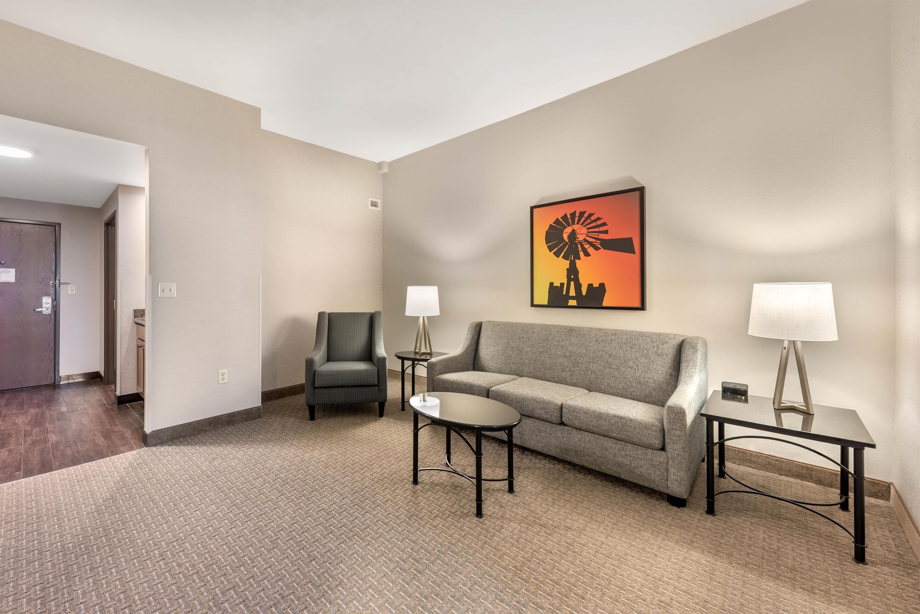 Desk, blackout drapes, iron/ironing board, free cribs/infant beds