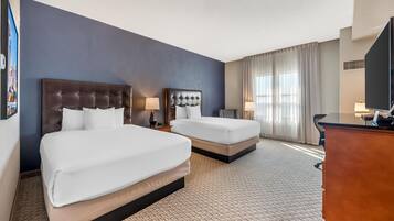 1 bedroom, desk, blackout curtains, iron/ironing board