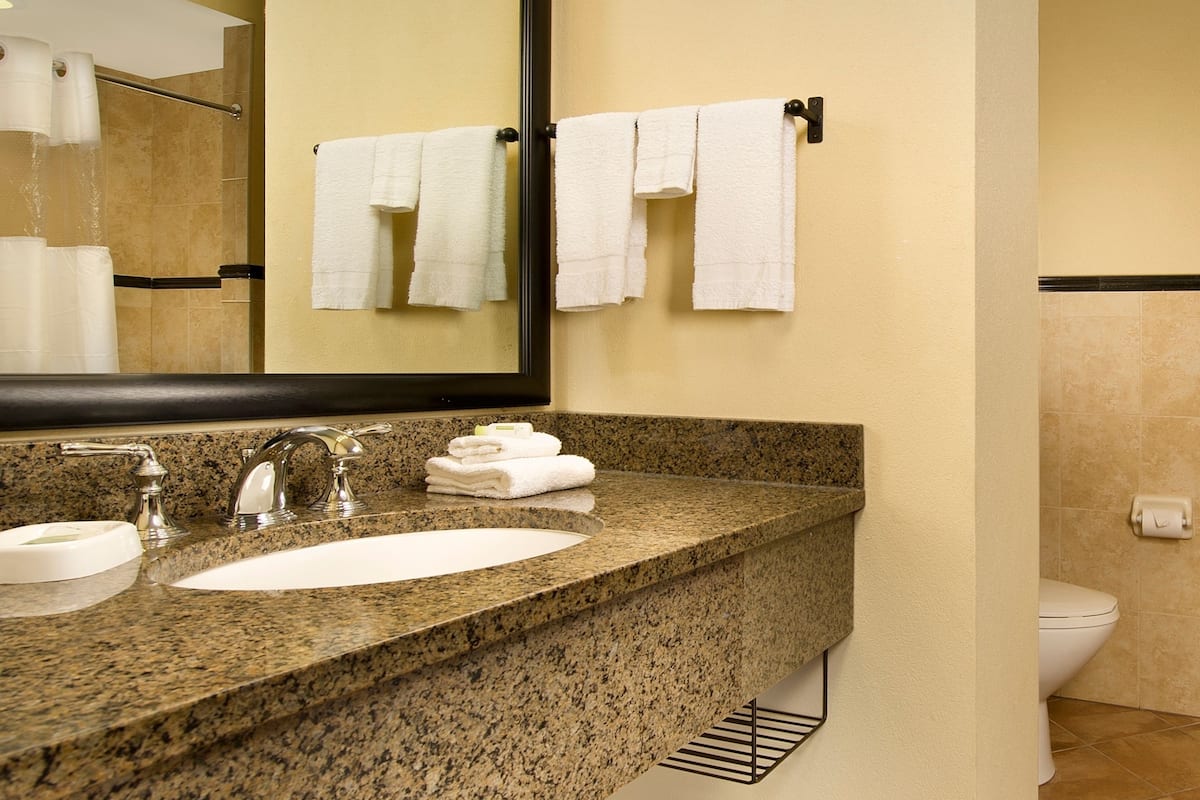 free toiletries, hair dryer, towels