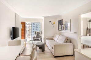 Premium Room, 1 Bedroom, Partial Ocean View | Living area | 46-inch LCD TV with cable channels, TV