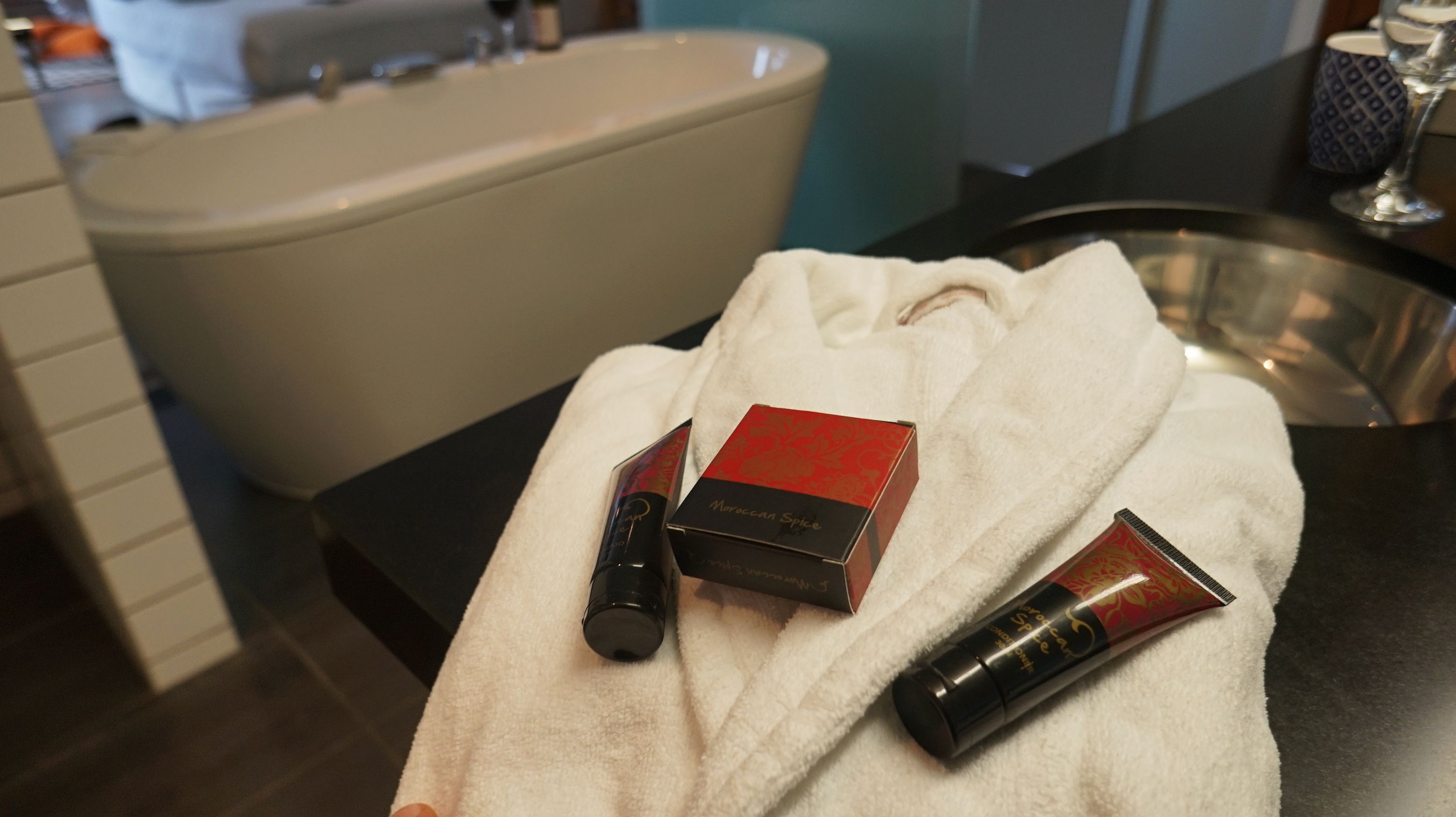 free toiletries, hair dryer, dressing gowns, slippers