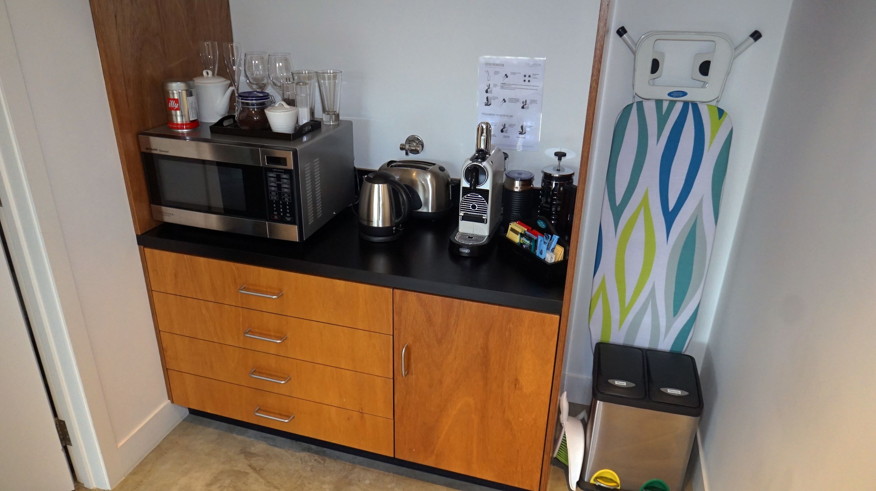 hebe suite | private kitchen | full-sized fridge, microwave, espresso maker, cookware/dishes/utensils