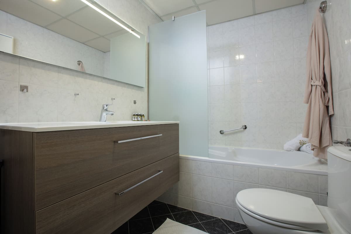 Ensemble douche/baignoire, sèche-cheveux, serviettes fournies