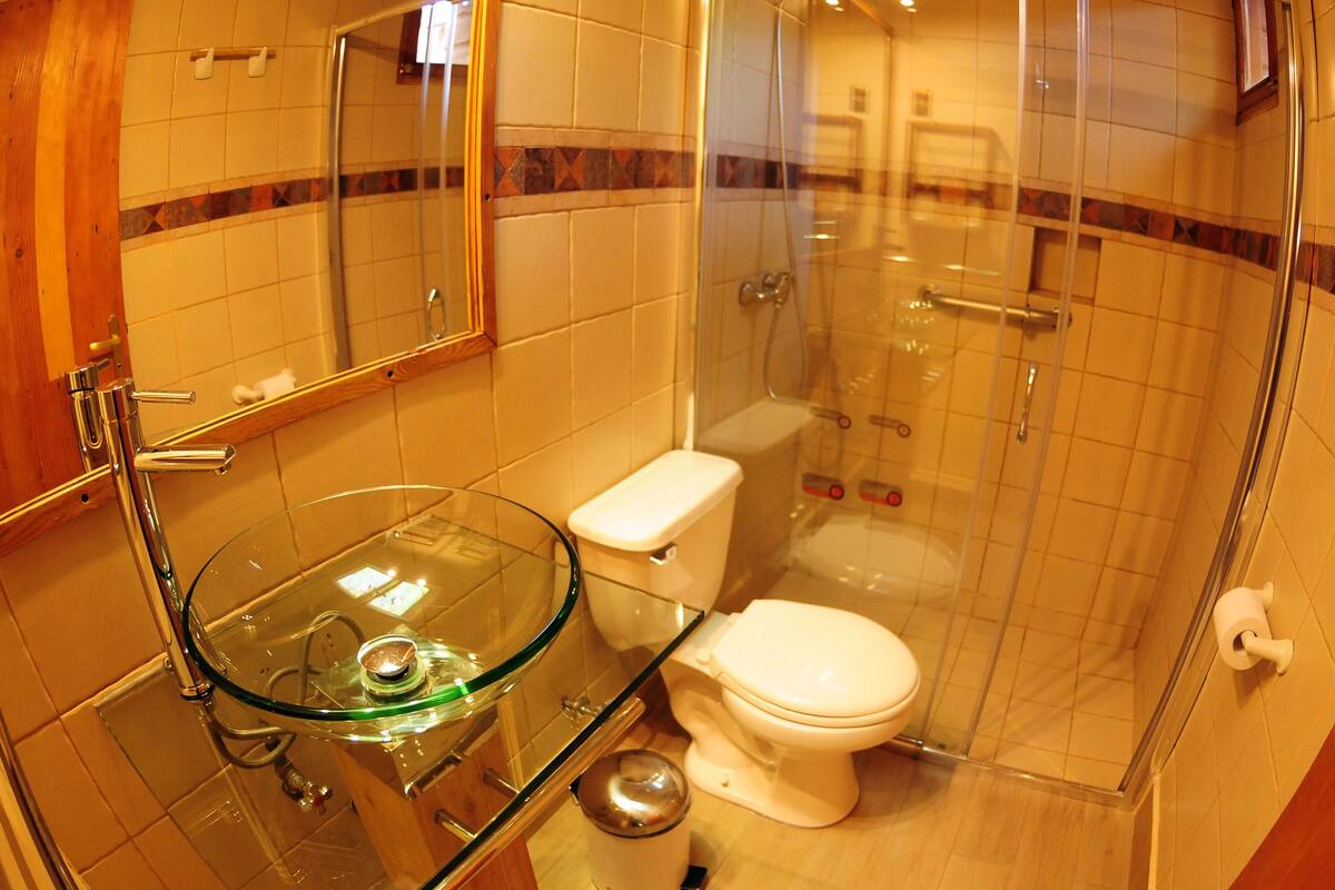 shower, free toiletries, towels