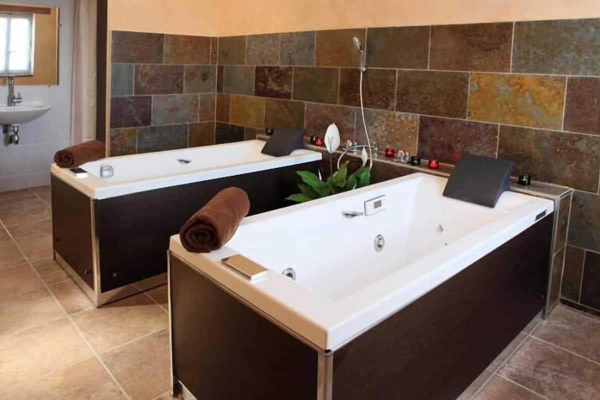 free toiletries, hair dryer, towels