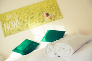 Laptop workspace, free WiFi, bed sheets