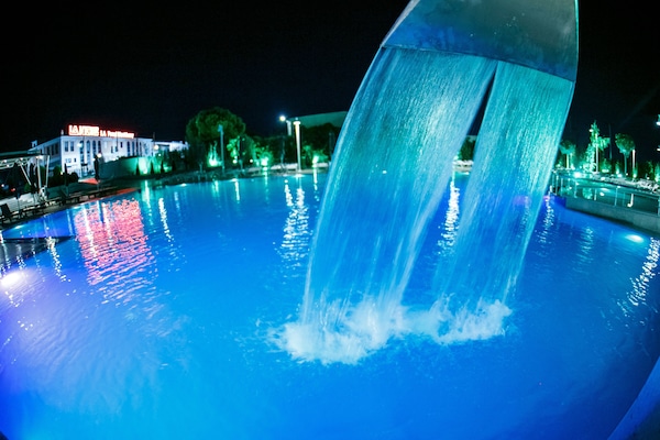Outdoor pool, a waterfall pool