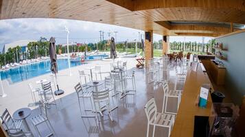 Outdoor pool, a waterfall pool