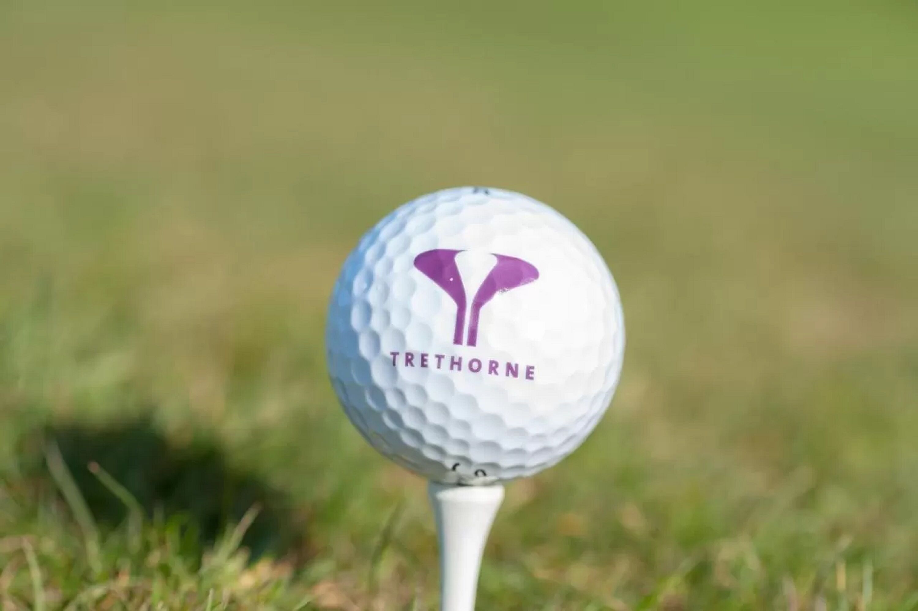 A golf ball with the brand name "TRETHORNE" on a tee.