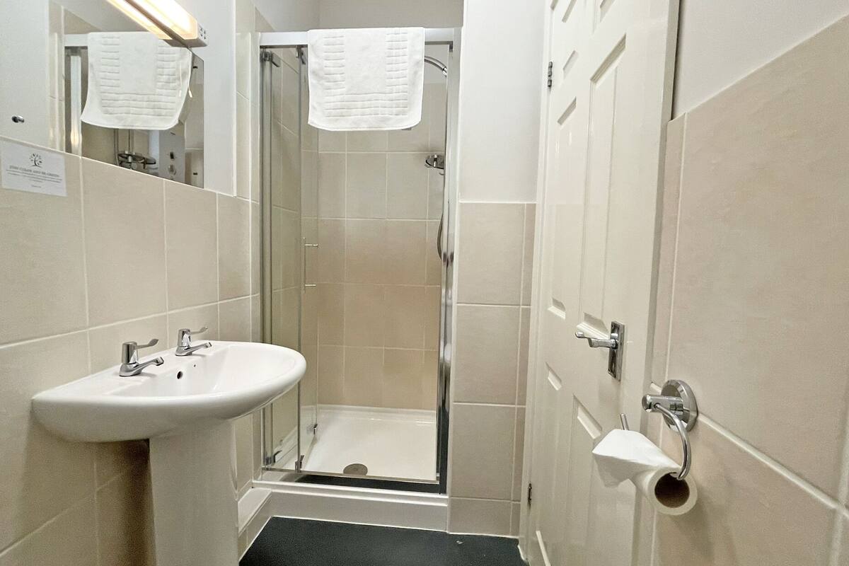double room (3rd floor) | bathroom | shower, hair dryer, towels