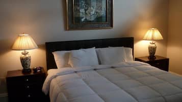 1 bedroom, down comforters, desk, iron/ironing board