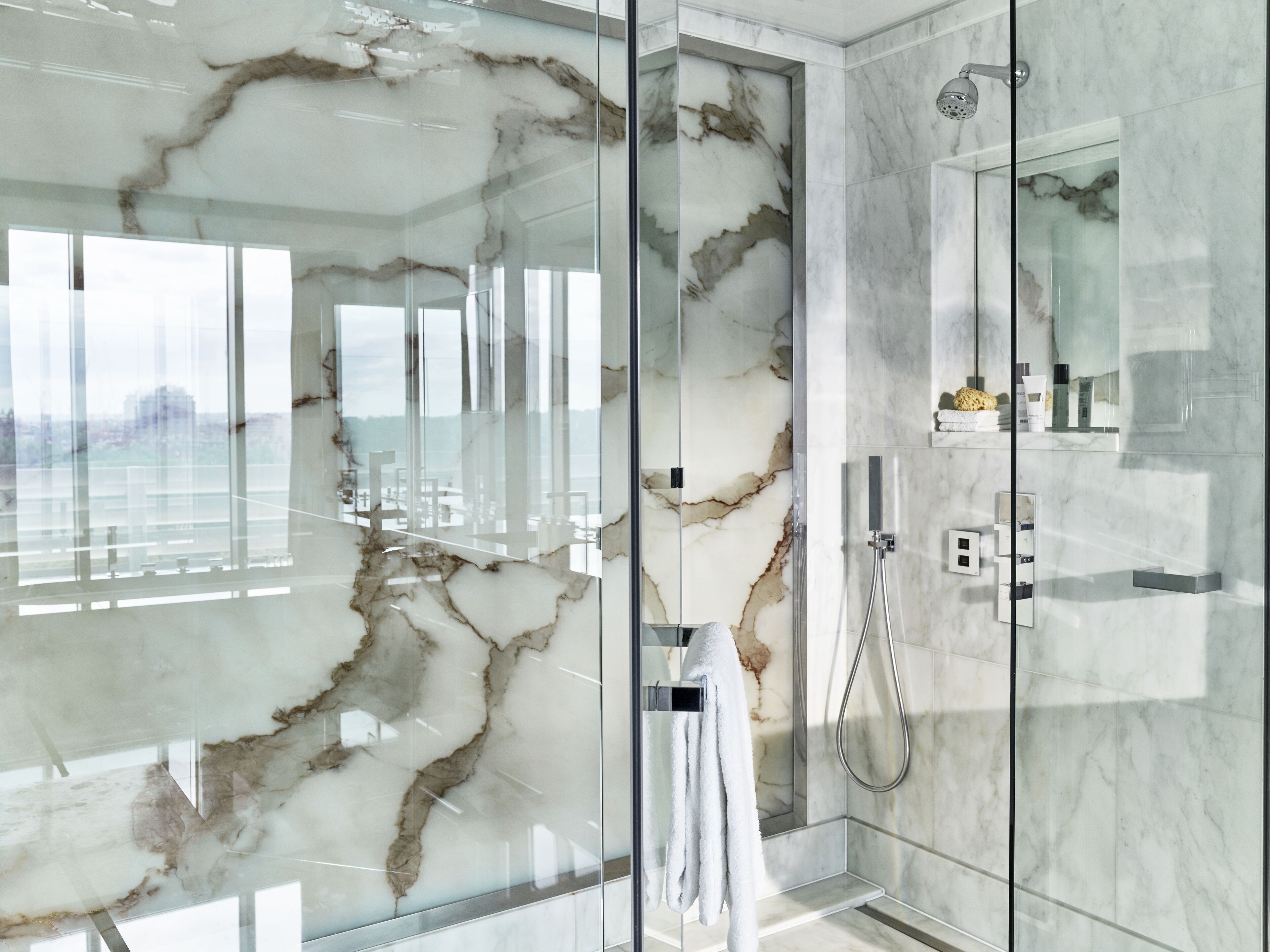 penthouse, terrace (suite) | bathroom | separate bathtub and shower, rainfall showerhead, designer toiletries