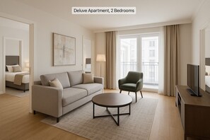 豪華公寓, 2 間臥室 | 1 間臥室、布置獨特、書桌、遮光布/窗簾