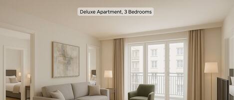 Deluxe Apartment, 3 Bedrooms | 1 bedroom, individually furnished, desk, blackout drapes