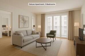 1 غرفة نوم وطراز فريد لكل وحدة ومكتب وستائر تعتيم