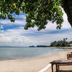 Private beach, white sand, sun loungers, beach umbrellas