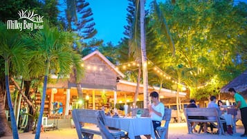 Breakfast, lunch, dinner served; beach views