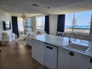 2 Bedroom Ocean View Superior | Living area | TV, DVD player - Kirra Beach Apartments (Coolangatta)