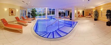Indoor pool, outdoor pool, open 8:00 AM to 8:00 PM, pool umbrellas