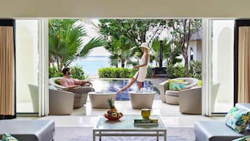 Villa, 2 chambres, piscine privée, en front de plage (SO VIP, Living Room, Private Garden) | 1 chambre, draps en coton égyptien, literie de qualité supérieure