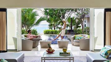 Villa, 2 chambres, piscine privée, en front de plage (SO VIP, Living Room, Private Garden)