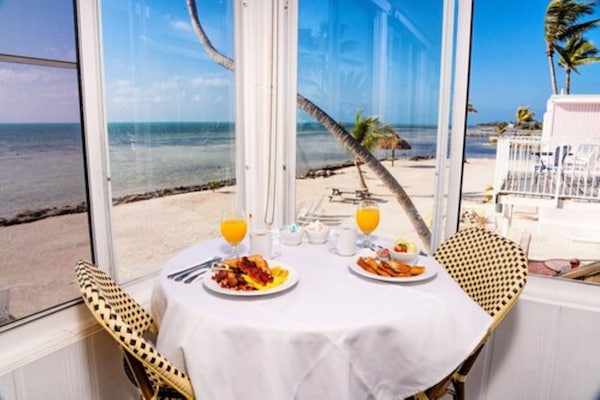 Dinner served, pool views