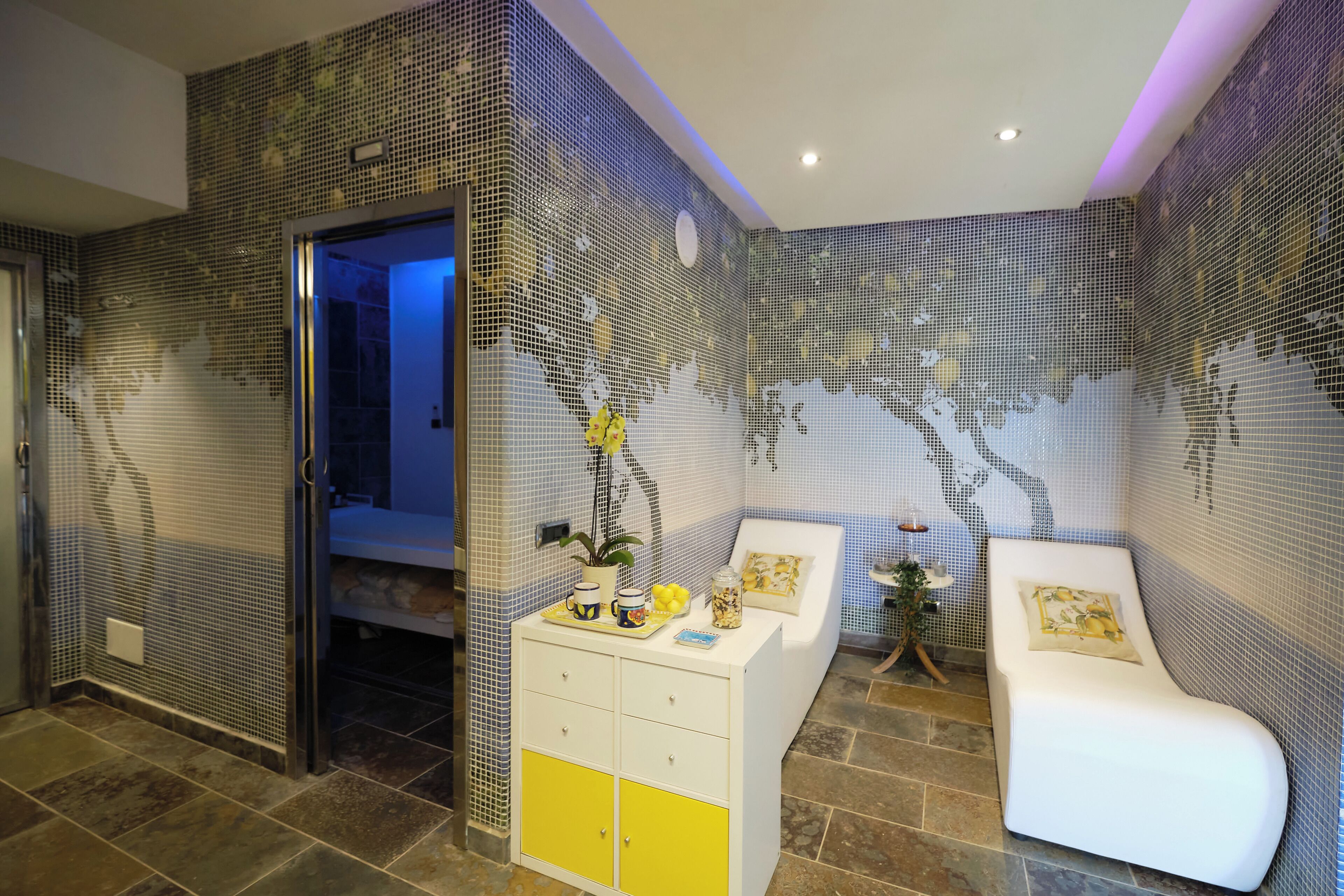 sauna, steam room, massage/treatment rooms