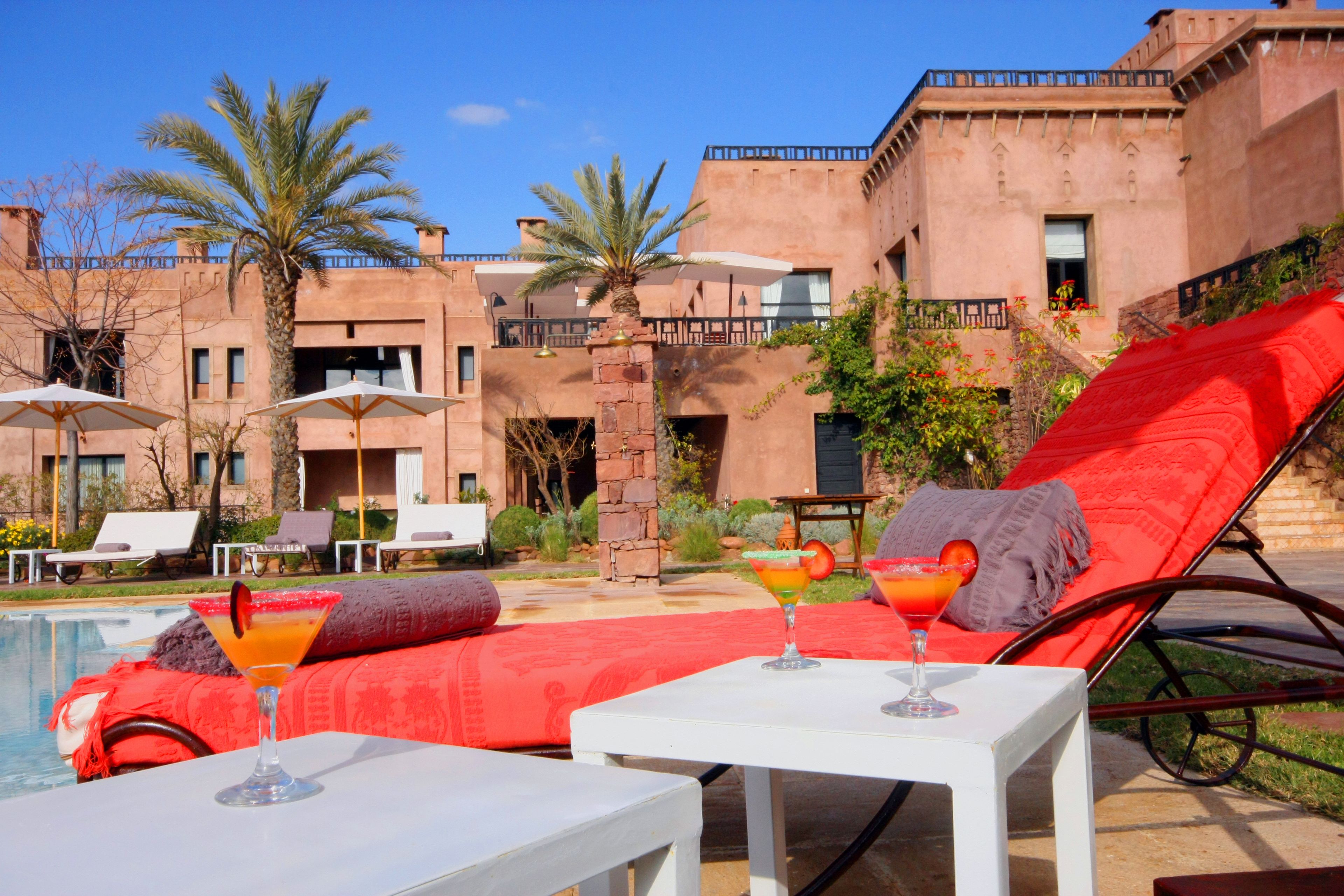 Outdoor pool, pool umbrellas, pool loungers
