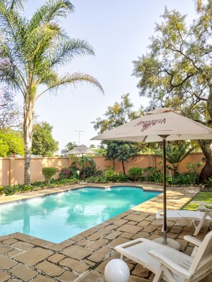 Outdoor pool, sun loungers