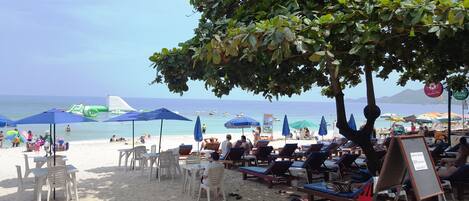 On the beach, white sand