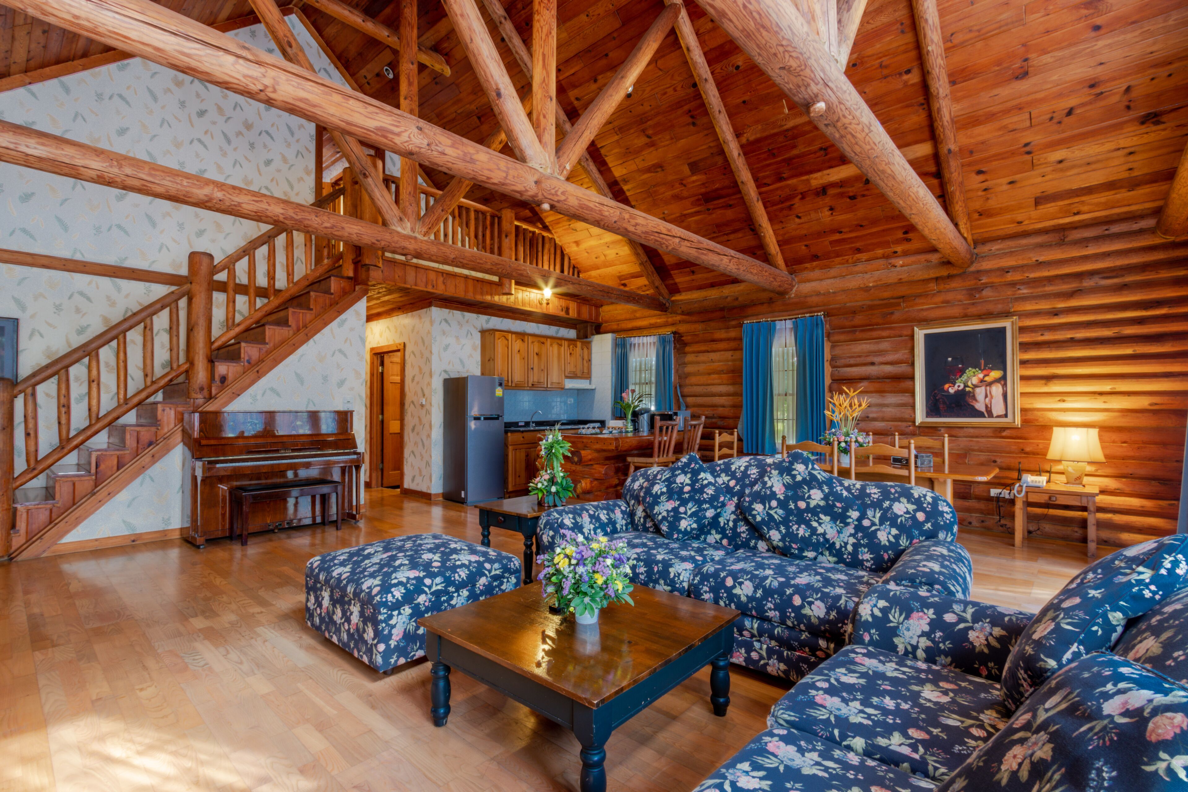 Log home | บริเวณนั่งเล่น | ทีวีจอแบน