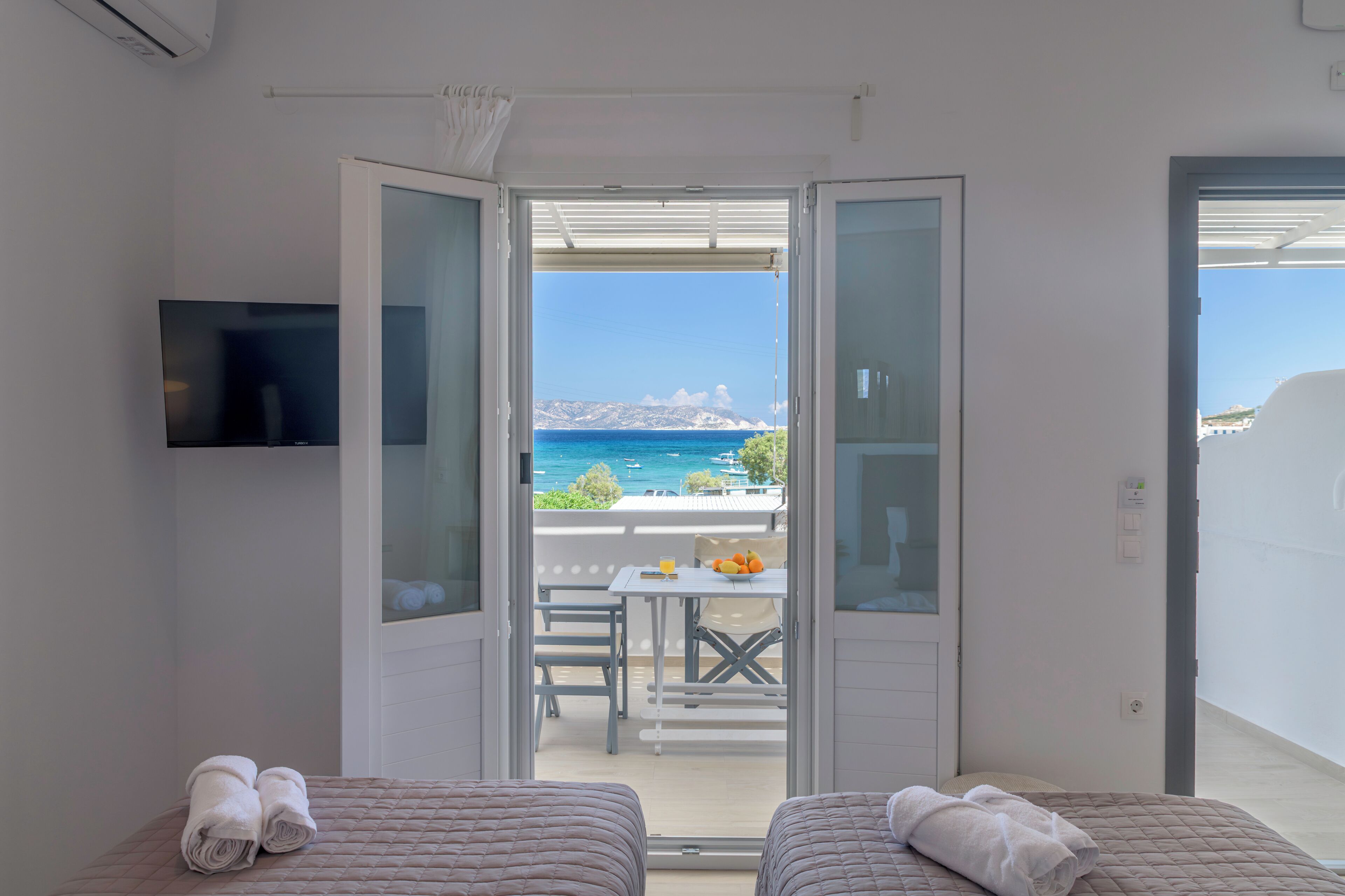 Room, Sea View, Ground Floor | Hypo-allergenic bedding, pillowtop beds, in-room safe, desk
