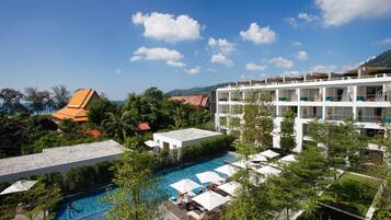 Indoor pool, outdoor pool, open 8:00 AM to 8:00 PM, pool umbrellas