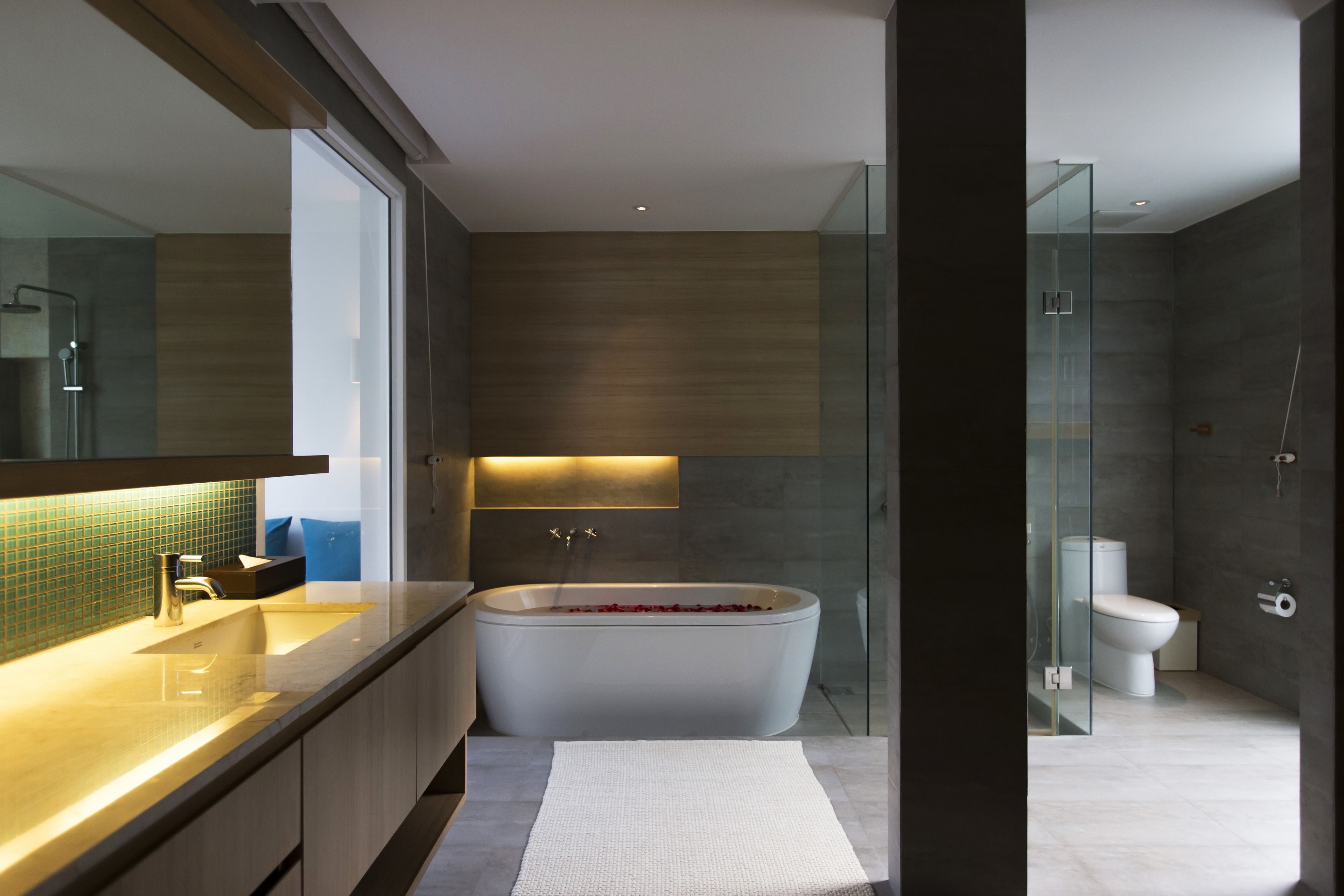 shower, rainfall showerhead, free toiletries, hair dryer