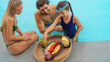 Outdoor pool, open 7:00 AM to 8:00 PM, pool umbrellas, sun loungers