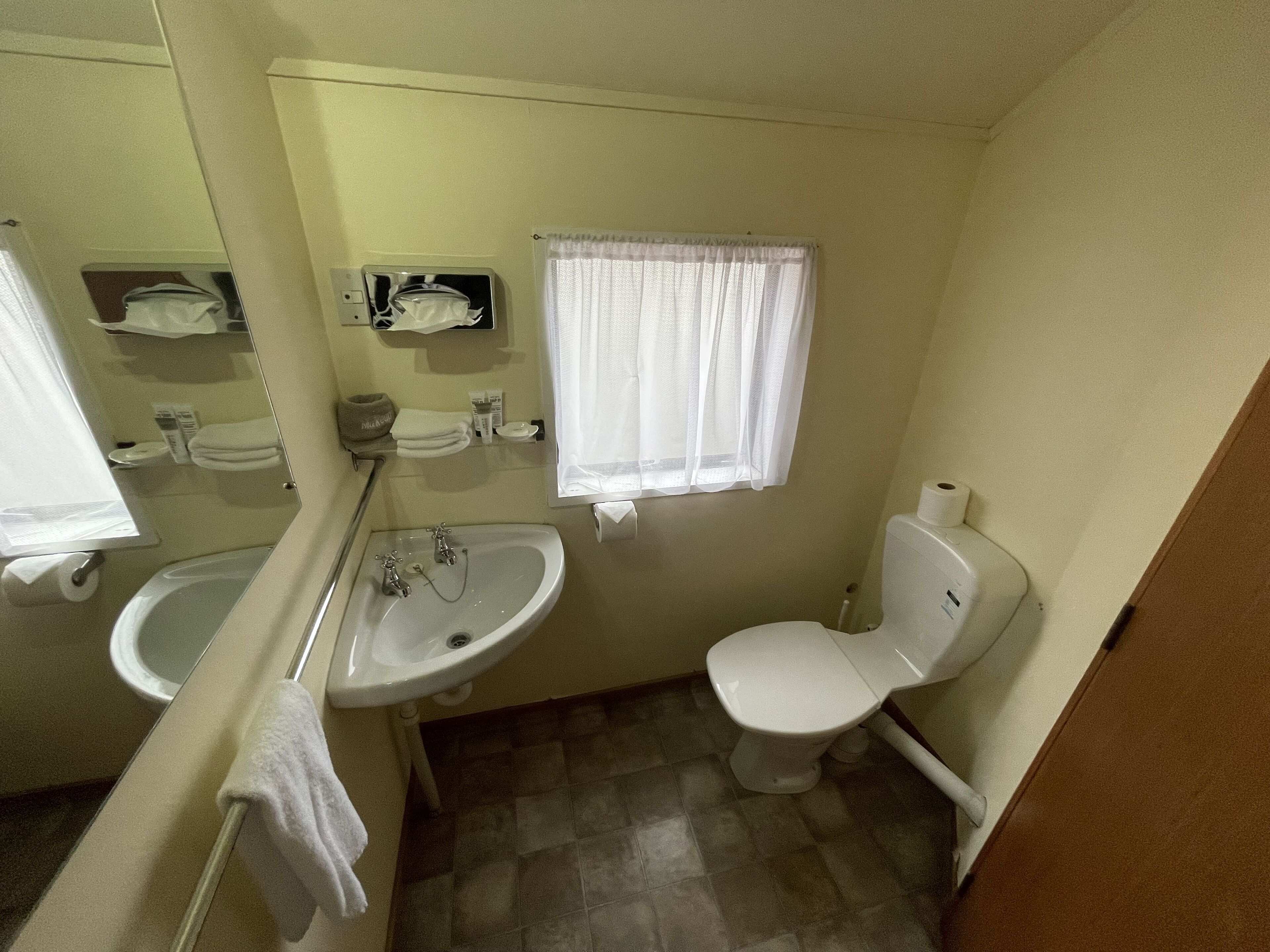 A small bathroom with a sink, toilet, and a mirror.