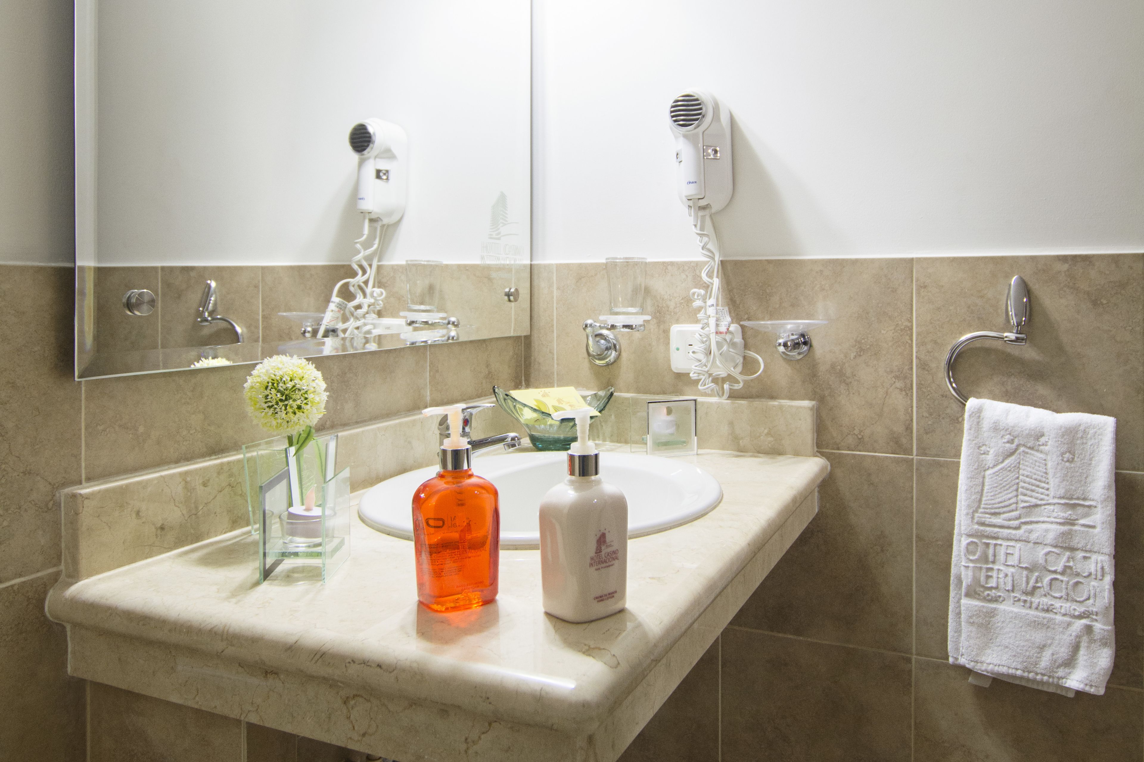 free toiletries, hair dryer, towels