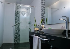 Ducha, secador de pelo, toallas